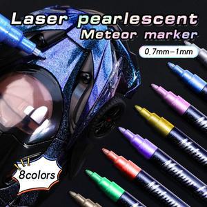 9Pcs 레이저 진주 빛 유성 마커 펜, 금속 반짝이 쓰기 드로잉 펜 DIY 크리스마스 카드