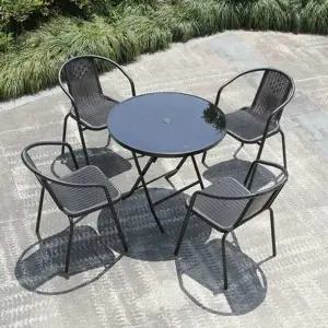 접이식 탁자 카페 간이 원형 마당 발코니 테이블 세트 60cm  원형 테이블 + 의자 4개