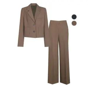 [하프클럽/비비드시크릿가너]SET 여성 월넛 크롭 봄가을 정장 자켓 통팬츠