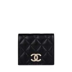 (국내당일출고) 반지갑 풀플랩 클래식 캐비어 NEW 빅CC로고 블랙+샴페인골드