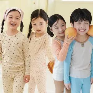 삐삐롱 남아 여아 무형광 겨울 내복 모달 도톰 골지 스판 9부 실내복