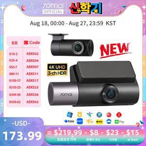 70mai T800 3채널 HDR 차량용 블랙박스 전방 4K+후방 4K/1080P+실내 1080P 음성 제어 슈퍼커패시터 GPS ADA