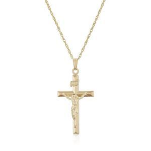 아마존 에센셜 14K 골드 충전 솔리드 베벨드 엣지 엠보싱 십자가 크로스와 체인 펜던트 목걸이, 18