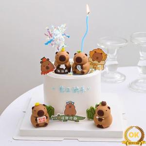 카피바라 생일 케이크 장식 귀여운 동물 토퍼 어린이용 파티