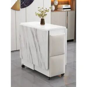 스마트 접이식 테이블 확장형 간이 식탁 원룸 폴딩 틈새 백석무늬120 +소프트 패드 의자