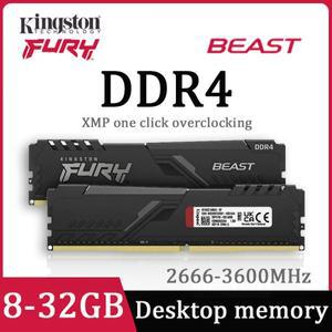 킹스톤 퓨리 비스트 메모리아 DDR4 데스크탑 RAM 8GB 32GB 16GB 3600 2666MHz PC용 288핀 M 1.2V XMP 플러
