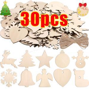 DIY 우드 크리스마스 볼 장식 페인팅 블랭크 우드 슬라이스 오너먼트 크리스마스 트리 걸이 펜던트 공예 홈 데코 장식품 태그