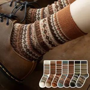 가을겨울 노르딕 자카드 중목 양말 빈티지 복고풍 남성 여성 선물