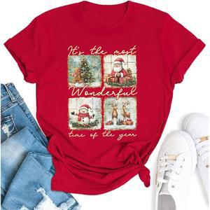 산타 홀리데이 여성용 YZMI 크리스마스 셔츠 반팔 상의 그래픽 프린트