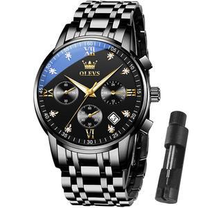 OLEVS 남성 다기능 시계, 멀티 다이얼 방수 야광 크로노그래프 남성용 날짜 선물, 스테인리스 스틸 클래식 손목시계