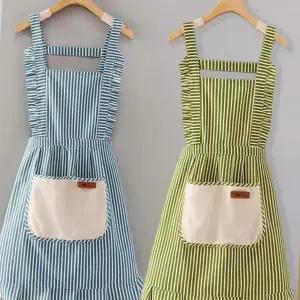 원피스형 앞치마 북유럽풍 요리용 데일리 스트라이프 앞치마 주방 카페
