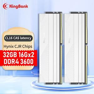 KingBank 데스크탑 PC 메모리 램, 화이트 DDR4 16GB, 16 gbx2, 3600MHz, CL16 하이닉스 CJR 지지대 XMP 2.0