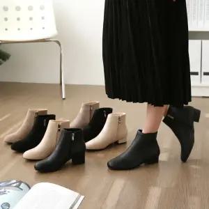 [비비오]여성 빅사이즈 부츠 발편한 가죽 스웨이드 앵클 기모부츠