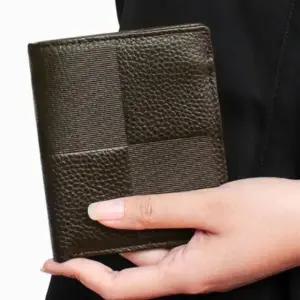 남자 반지갑 중지갑 스퀘어 카드 가죽 지갑 Brown