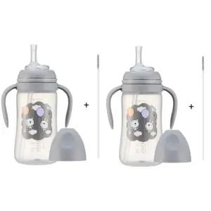 Soonsooa 유아 역류방지 빨대컵 300ml 빨대형 그레이 X2