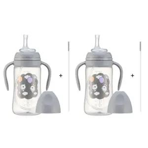 Soonsooa 유아 역류방지 빨대컵 300ml 추형 그레이 X2