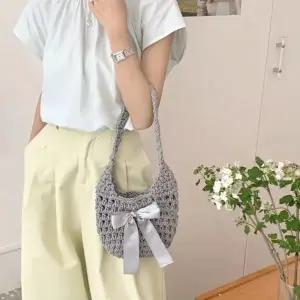 [아도라하우스]어반백 여성니트백 리본 미니 니트백URB_W033