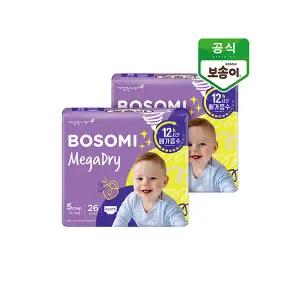 [깨끗한나라_아동]보솜이_메가드라이 남녀공용 팬티형 기저귀 특대형 26개입 2개