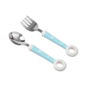 유아용 도넛형 식사기구 아기 수저포크 블루 색상