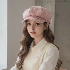 팸드님 국내제작 체크 중년 남자 여성 가을 겨울 팔각모 베레모 헌팅캡 뉴스보이캡