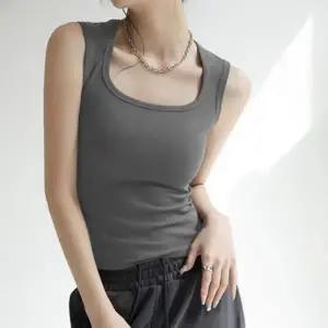 여성 5컬러 베이직 모던 슬림 내장캡 크롭 나시