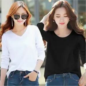 여성 v넥 라운드넥 베이직 무지 기본 긴팔티셔츠 이너티 2컬러