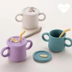 실리콘 맘스 빨대컵 유아 아이 스텐 200ml 다용도 아이보리