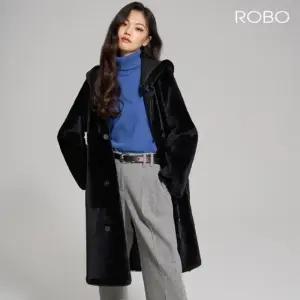 로보 리버시블 더블 버튼 후드 탈부착 롱 무스탕 코트