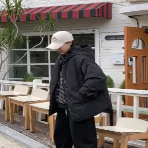 포니 스냅버튼 루즈핏 후드 패딩 (2color)