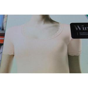 TRY 트라이 1매 여성 텐셔르 3부 상 브라운색 스킨색 천연섬유 고급 레이스 반팔런닝 갱수네 단품 반팔