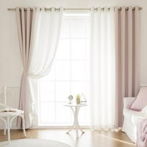 까르데코 디망쉬 솔리드 암막커튼 4장 세트 베이비핑크 + 화이트