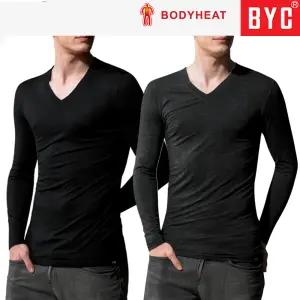 보디히트 V넥 남성 긴팔티 발열내의 남자 내복상의