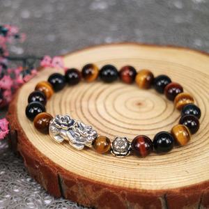 925실버 연꽃비휴 삼색호안석팔찌/재물복/원석팔찌