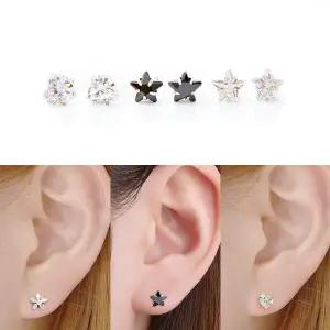 14K GOLD 6mm 별  하트 큐빅 금 귀걸이