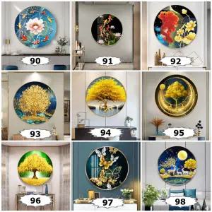 해바라기 금전수 공작 잉어 목단 원형도안 보석십자수+액자포함 40cm