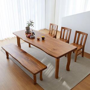 해찬솔 통원목 비담 6인용 식탁세트B 2000 (등의자3개+긴의자)/통원목다리/의자포함/원목식탁