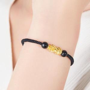 순금매듭팔찌 컷팅볼 금전 행운 재물 순수한 24K 옐로우 골드 웰스 드래곤 Pixiu 블랙 코드 팔찌 여자 남자
