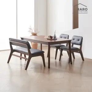 [/착불배송] 롤랑 1400 고무나무 원목 낮은 4인 식탁 세트(식탁+의자2+등벤치1)