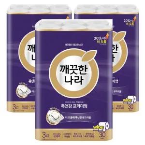 깨끗한 나라 촉앤감케어 와이드 30m 30롤x3팩
