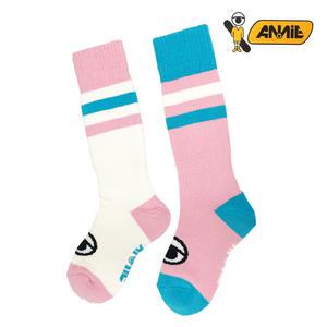 애니 스키 스노우보드 겨울 양말 주니어 어린이 남자여자 18-21cm 핑크화이트