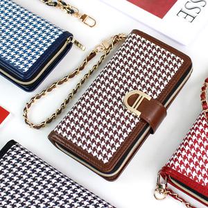 모건 하운드 체크 갤럭시S25용 지퍼 다이어리 케이스/지갑형/스트랩줄포함/카드수납/멀티수납