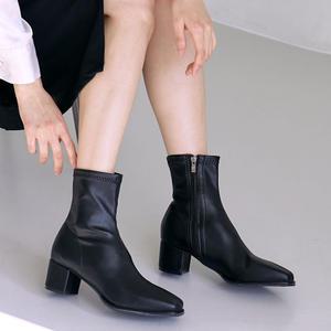 에스유니 날씬한 핏 슬림라인 스퀘어 데일리 스판 앵클부츠 미들힐 5cm