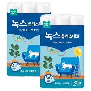 모나리자 녹스 플러스데코 3겹 30롤 x 2팩 롤화장지 롤휴지 두루마리