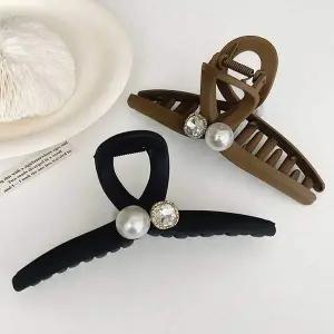 [골드스마일]하프진주 큐빅 헤어집게핀 올림머리 반묶음 포인트룩