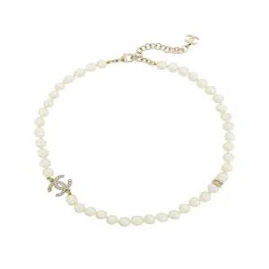 [엘러브] 새상품  24A CC로고 진주 네크리스 펄리화이트 샴페인골드 5ET1348