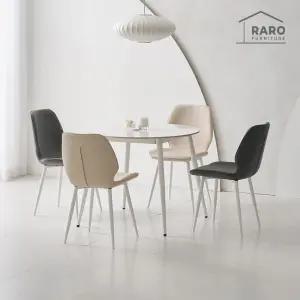 [/착불배송] 밀크 900 유광 원형 포세린 통 세라믹 식탁 세트 (식탁+의자4)