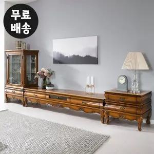 [벤티스가구]슬로 원목 거실장 세트 수납장 TV 다이 티비 티비장 거실 TV장 가구(엔틱브라운)