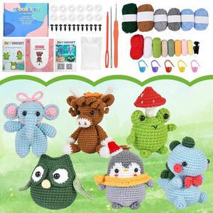 초보자를 위한 VBNVBN 6Pcs 크로셰 키트 단계별 DIY 동물 키트 n영상 튜토리얼 n사후크 40%+사로 구성된 공예품 스타터 세트 n아미구루미 뜨개질 용품