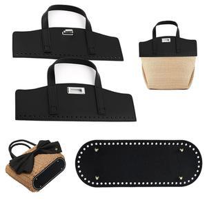 PU 가죽 백팩 제작 키트, 손잡이/바닥, 핸드메이드 트렌디한 사첼 지갑 용품, DIY 가방 뜨개질 세트, 크로셰 핸드백 토트, 숄더백(블랙)