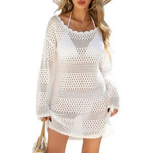 여성용 ZNRZNR 수영복 커버, 크로셰 긴 소매 메시 니트 비치 드레스 크루즈 휴가 의상 2025